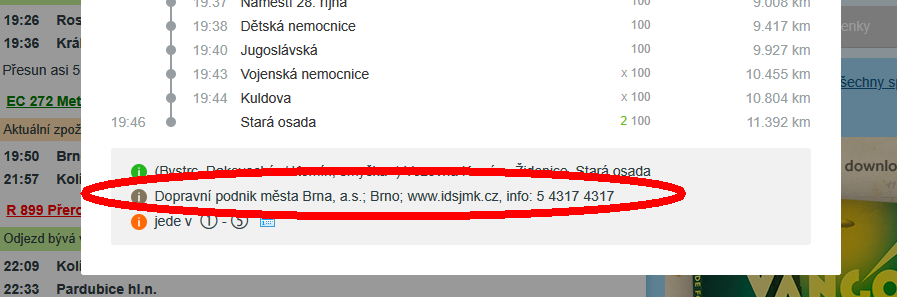 kontakty na dopravce v IDOSu